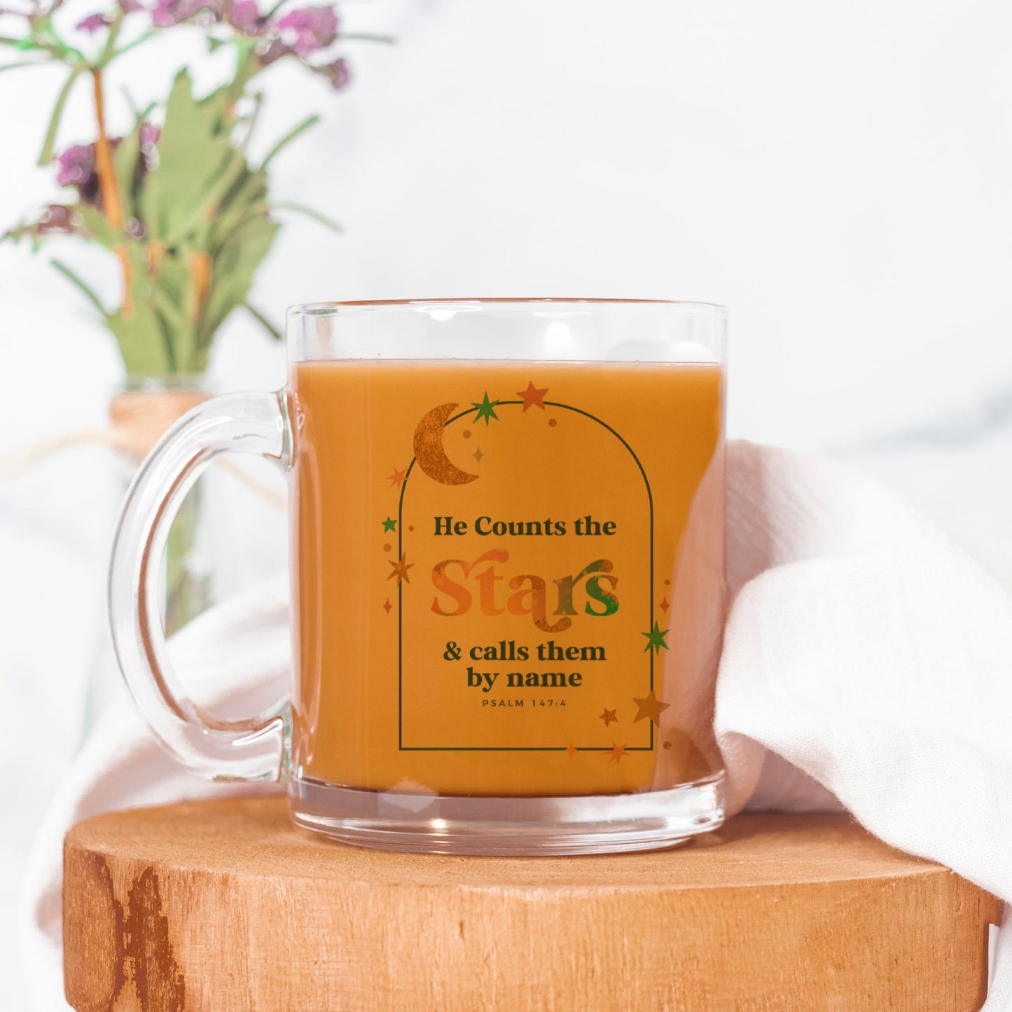 He Counts The Stars Mug Glass